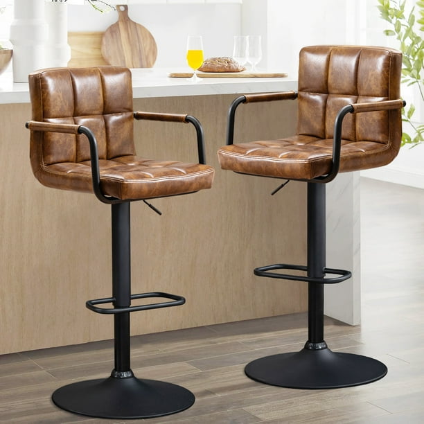Bar Stool with Back Set of 2 Faux Leather Bar Stools with Arms,Yellow