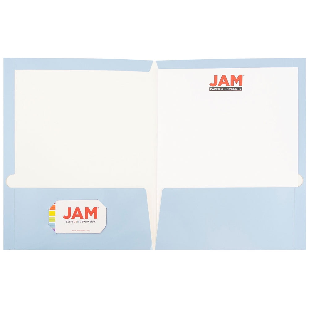 JAM Paper Glossy Two Pocket Folders, Baby Blue, 100/Pack