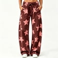 thumbnail image 4 of Zylanna Women's Wide Leg Sweatpants with Pockets, Star Print Loose Fit Drawstring Elastic Waist High Rise Baggy Casual Trousers for Street Loungewear Brown, 4 of 9