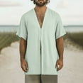 thumbnail image 2 of Taqqpue Mens Casual Cotton Linen Shirts Solid Color V Neck Short Sleeve Beach Blouse Tops Lightweight Loose Fit Oversize T Shirts, 2 of 7