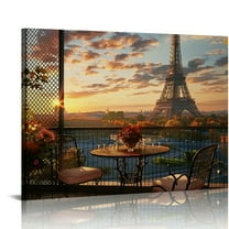 Pratyus Eiffel Tower Sunset Paris Canvas Print Art Decor for Home Living Room Bedroom Office Wall Decor 16x12in