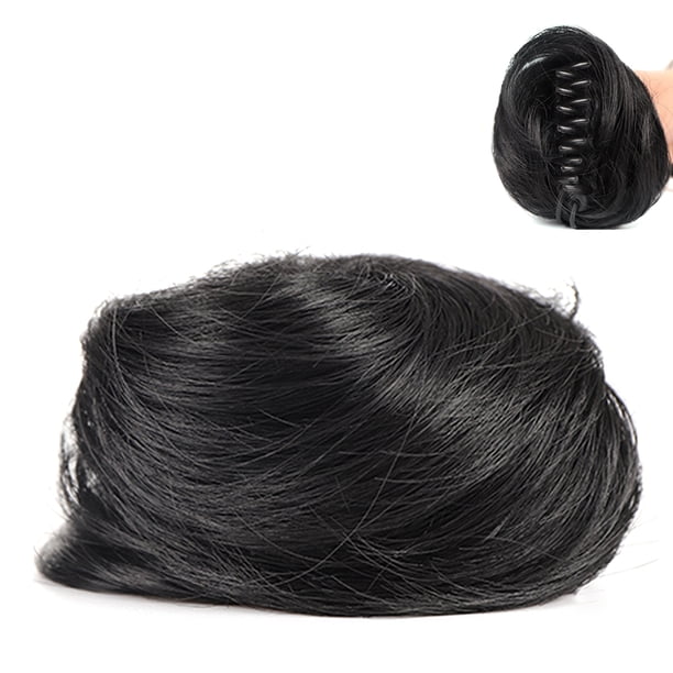 Moño desordenado Clip de pieza de cabello en extensiones de cabello de garra Peines sintéticos de co Meterk Azul y negro