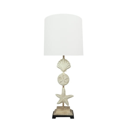 Aspen Creative 40196-11, 32" High Transitional Metal & Resin Table Lamp, Antique Ivory and Hardback Drum Shaped Lamp Shade in White, 12" Wide