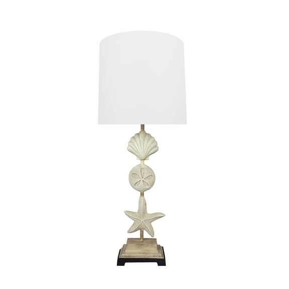 Aspen Creative 40196-11, 32" High Transitional Metal & Resin Table Lamp, Antique Ivory and Hardback Drum Shaped Lamp Shade in White, 12" Wide