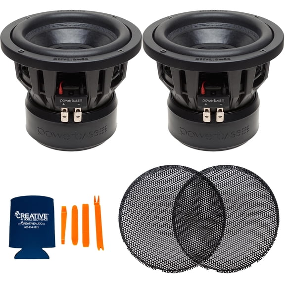 PowerBass 2 3XL-820D 3XL Series 8" Dual 2-Ohm Subwoofer and 2 SWX-8G 8" Subwoofer Grill for 3XL-810D, 3XL-820D