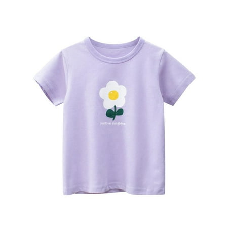 

Esaierr Girls Short Sleeve T-Shirt Flower Print Top Summer Crewneck Casual Short Sleeve for Toddler 1-7Y