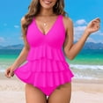 thumbnail image 7 of Ynynloco Tankini Swimsuits Tiered Ruffled Tank Top Tummy Control V Neck Modest Swimwear High Waisted Bikini, 7 of 7
