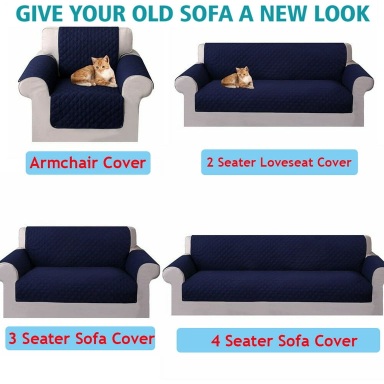 Reversible sofa slipcover furniture protector resistant sofa cover  protector, couch covers for 1/2/3 seater with 2 elastic straps, blue