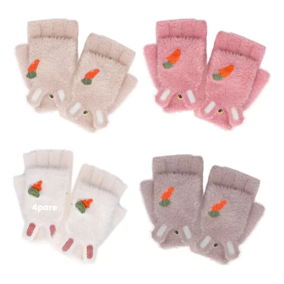 4par Guantes Tejidos Invierno Frio Sin Dedos Con Tapa Niñas
