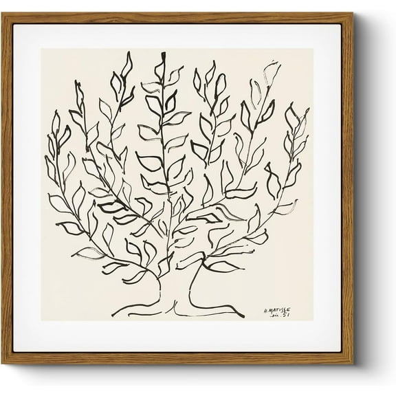 Aaheei Vintage Canvas Wall Art Plain Tree Drawing, Boho Wall Art Modern Home Decor, Square Botanical Wall Art for Living Room Bedroom Bathroom, Black and White Canvas Leaf Art