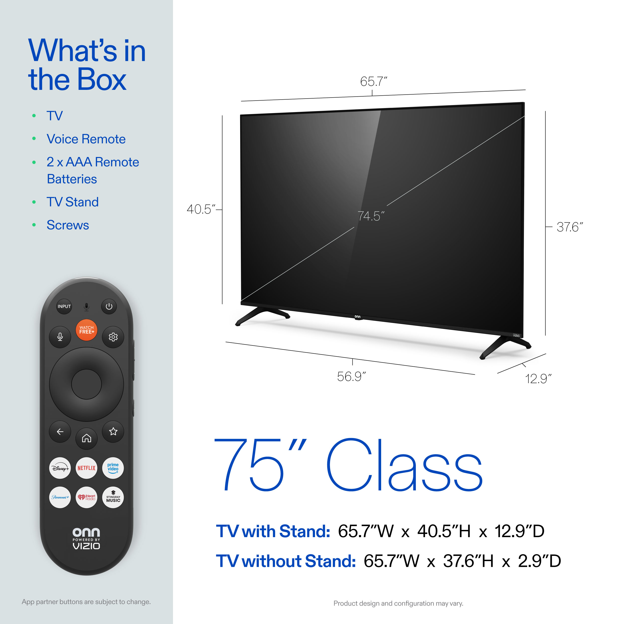 Televisor inteligente onn de 75" clase 4K UHD con tecnología VIZIO, 75S4V4 8