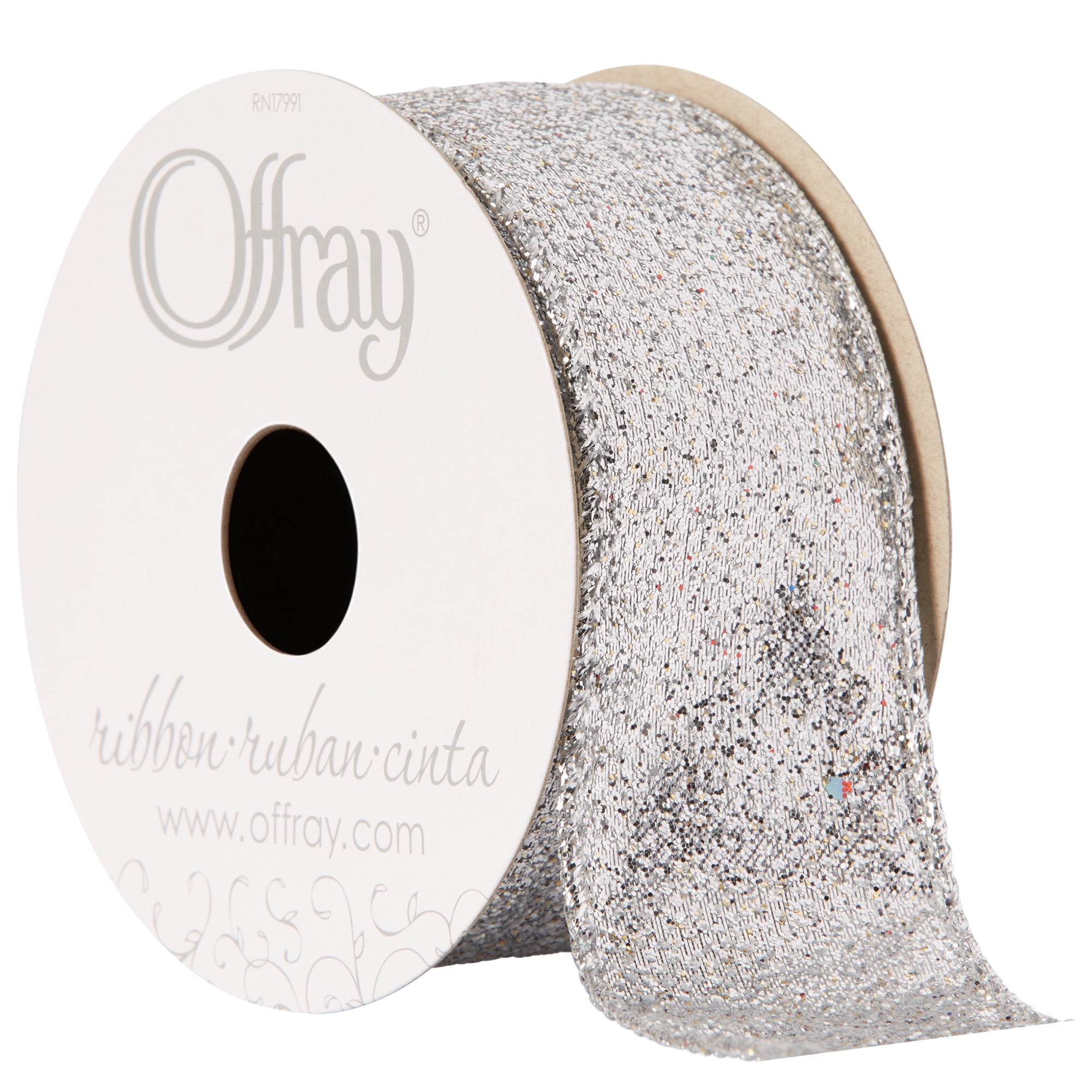Offray Ribbon, Silver 1 1/2 inch Wired Edge Metallic Ribbon, 9 feet