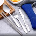 thumbnail image 4 of Outdoor Portable Stainless Steel Cutlery Set - Half Flower - Seven-piece Straw Setdark blue bag, 4 of 5