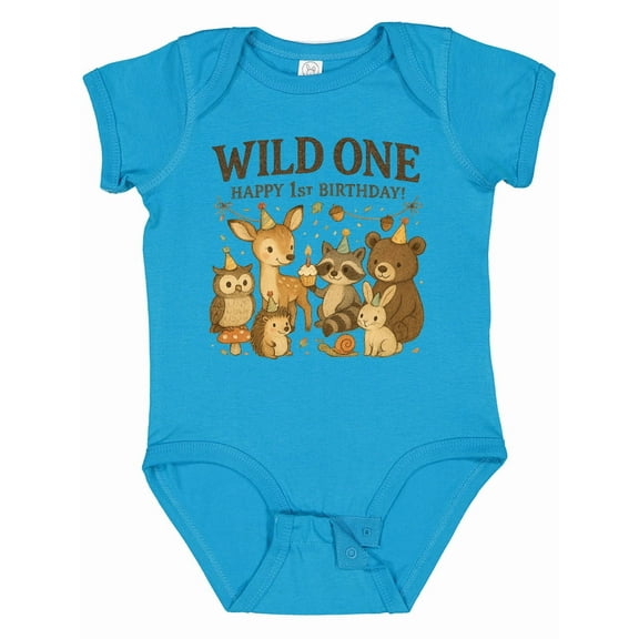 Inktastic Wild One Happy 1st Birthday Woodland Animals Boys or Girls Baby Bodysuit