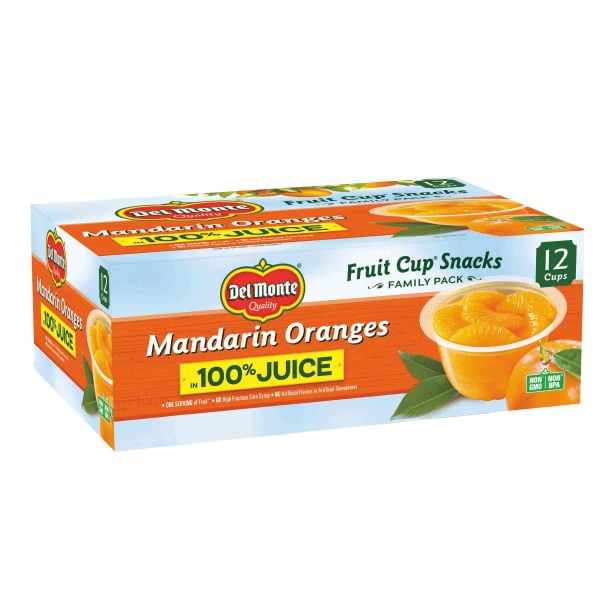 (12 Cups) Del Monte Fruit Cups Mandarin Oranges in 100 Juice, 4 oz