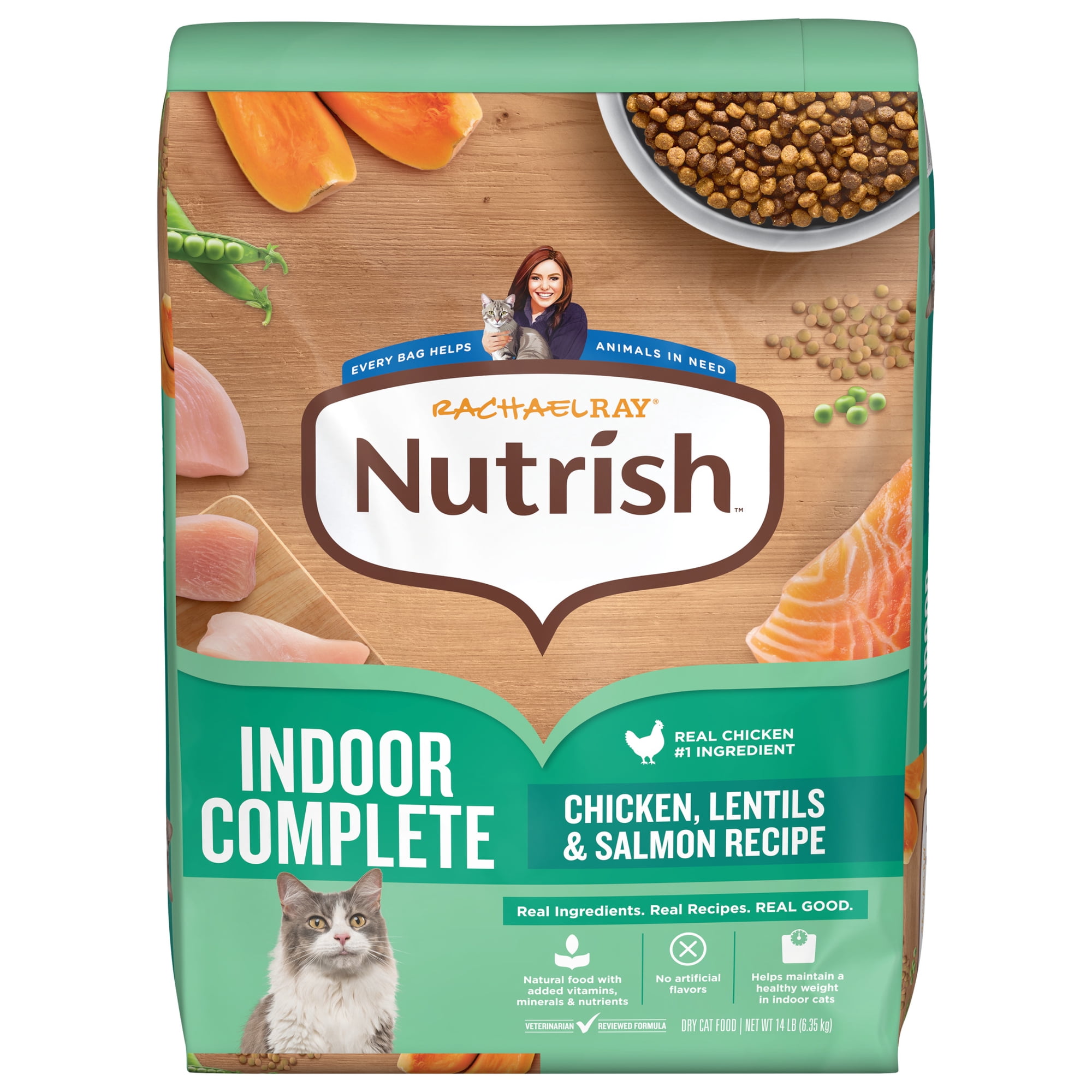 Rachael Ray Nutrish Indoor Complete Chicken, Lentils & Salmon Dry Cat Food, 14 lb Bag