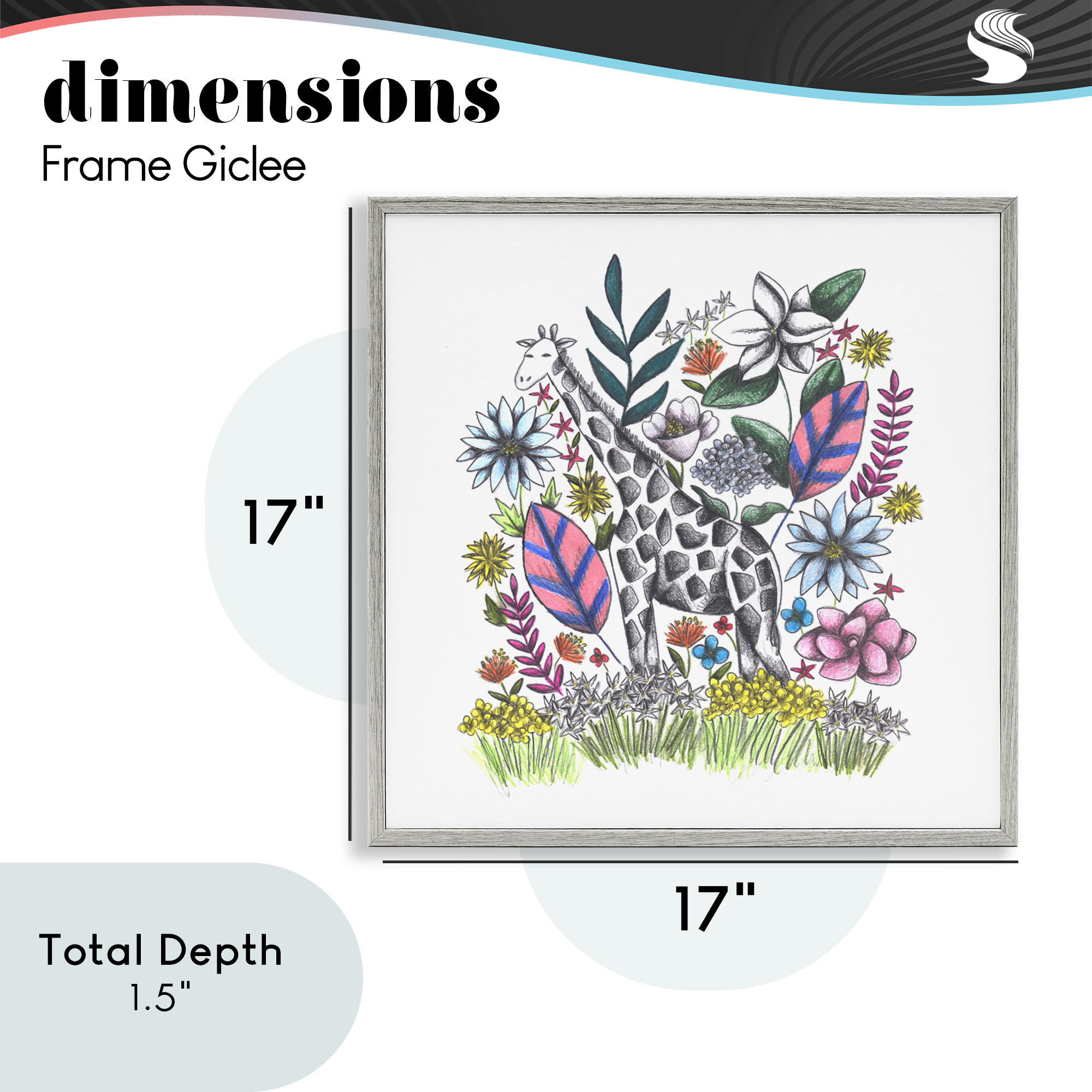 Giraffe in Midst of Flowers Gray Framed Giclee Art, design by Cecilia Battaini