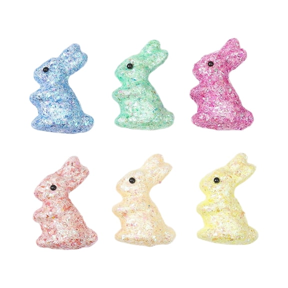 6 Pack Sparkling Easter Bunny Figurines, Glitter Foam Rabbit Decorations for Tabletop, Basket Fillers, and Home Display, Easter Decor for Spring Parties and Family Gatherings