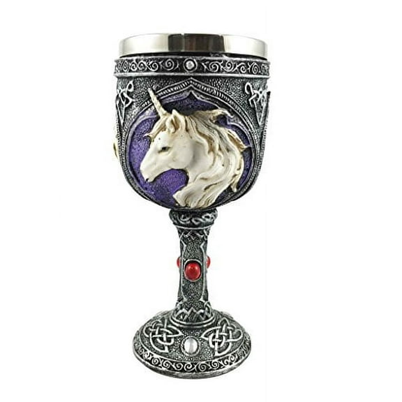 Magical Enchanted Waterfall Kingdom Unicorn 5oz Wine Drink Goblet Chalice Resin Figurine With Stainless Steel Cup