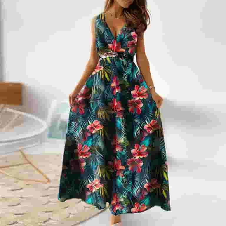 Bidobibo Womens Summer Maxi Dresses Tropical Print Beach Bidobibo Womens Summer Maxi Dresses Tropical Print Beach