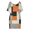 thumbnail image 3 of Beige And Black And Orange Squares Women's Off The Shoulder Ruffles Summer Wedding Guest Loose Casual Party Beach Dress, 3 of 9