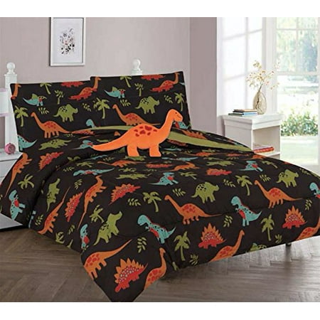 Brown Dinosaur Twin Size Kids Comforter Set Bed In a Bag W/ Sheet Set - Includes