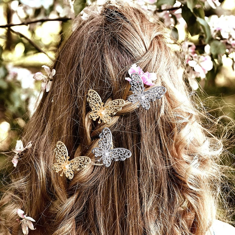 16Pcs Wedding Hair Pins,STONCEL Bride Butterfly Rhinestone Pearl