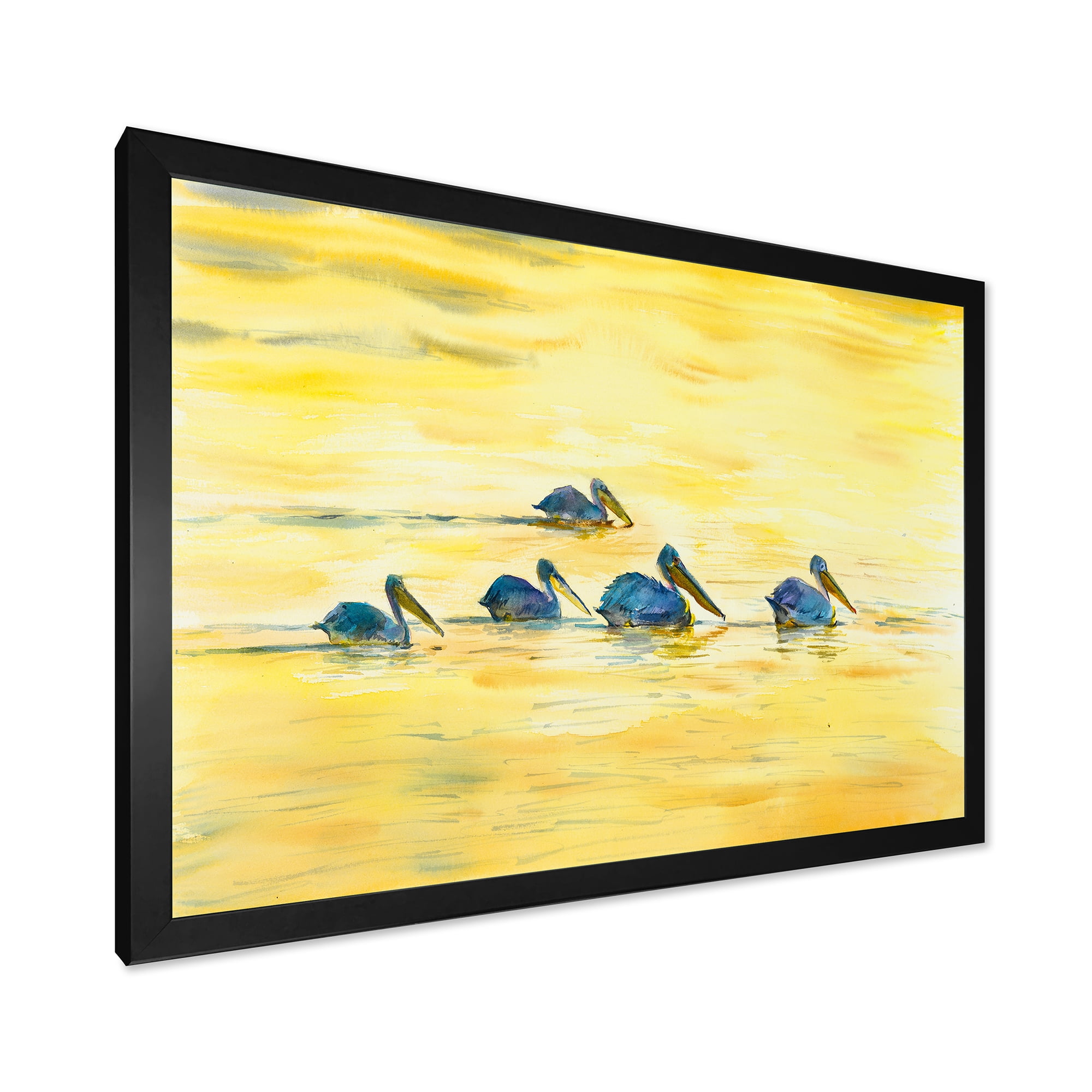 Designart 'Pelicans Birds On The Yellow River' Farmhouse Framed Art Print