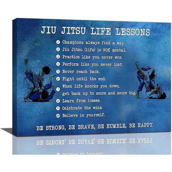 Jiu-Jitsu Wall Art Jujitsu Life Lessons Pictures Wall Decor Judo Education Guide Decoration Positive Inspirational Canvas Prints Painting Artwork for Bathroom Kitchen Bedroom Living Room 16"x12"
