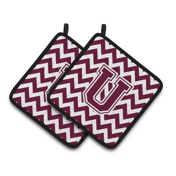 Letter U Chevron Maroon and White Pair of Pot Holders