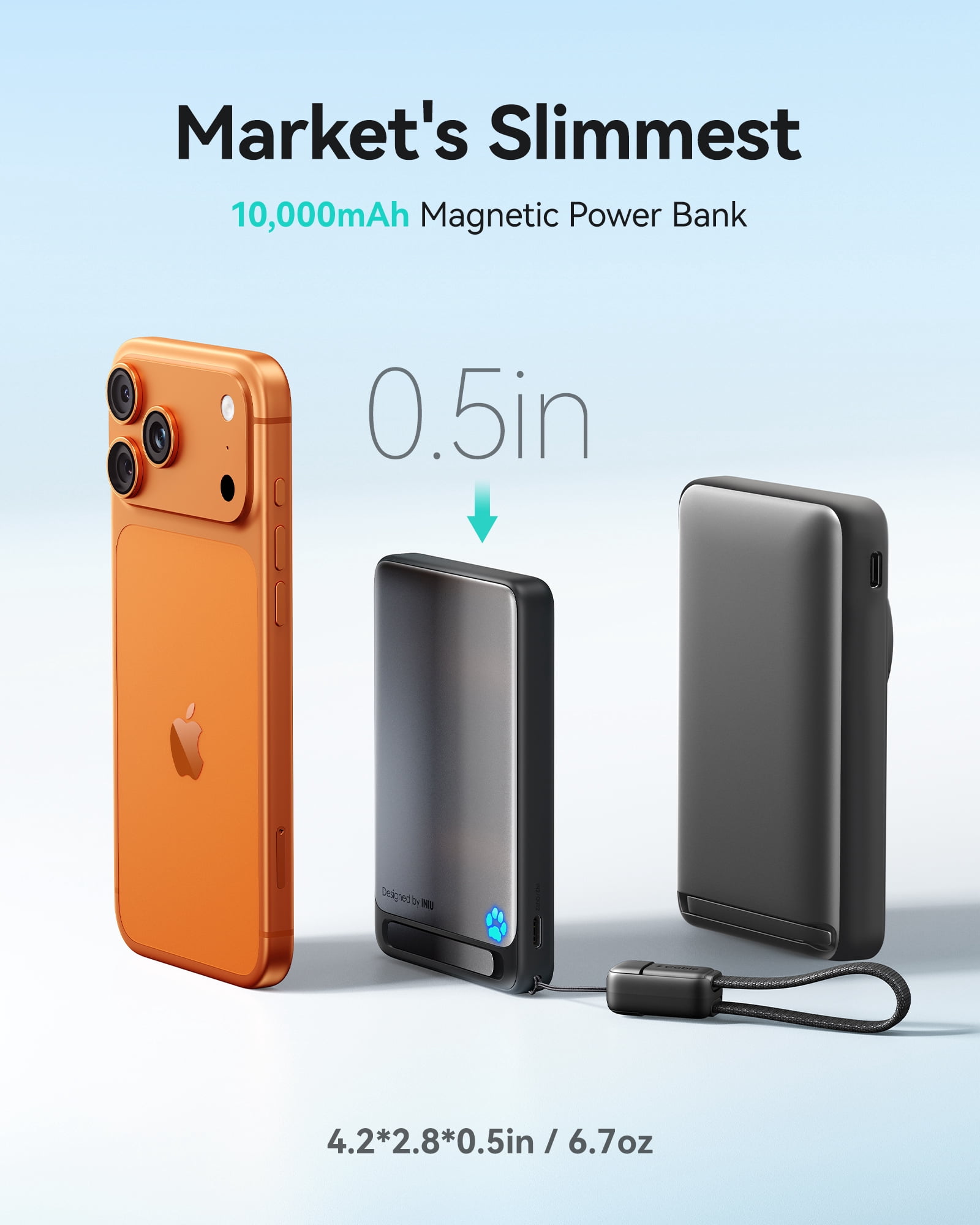INIU Magnetic Wireless Portable Charger, 10000mAh 45W Power Bank with USB C Cable&Stand,  Qi2 Certified Battery Pack, Compatible with iPhone 17/16/15/14/13/12 Only, Black