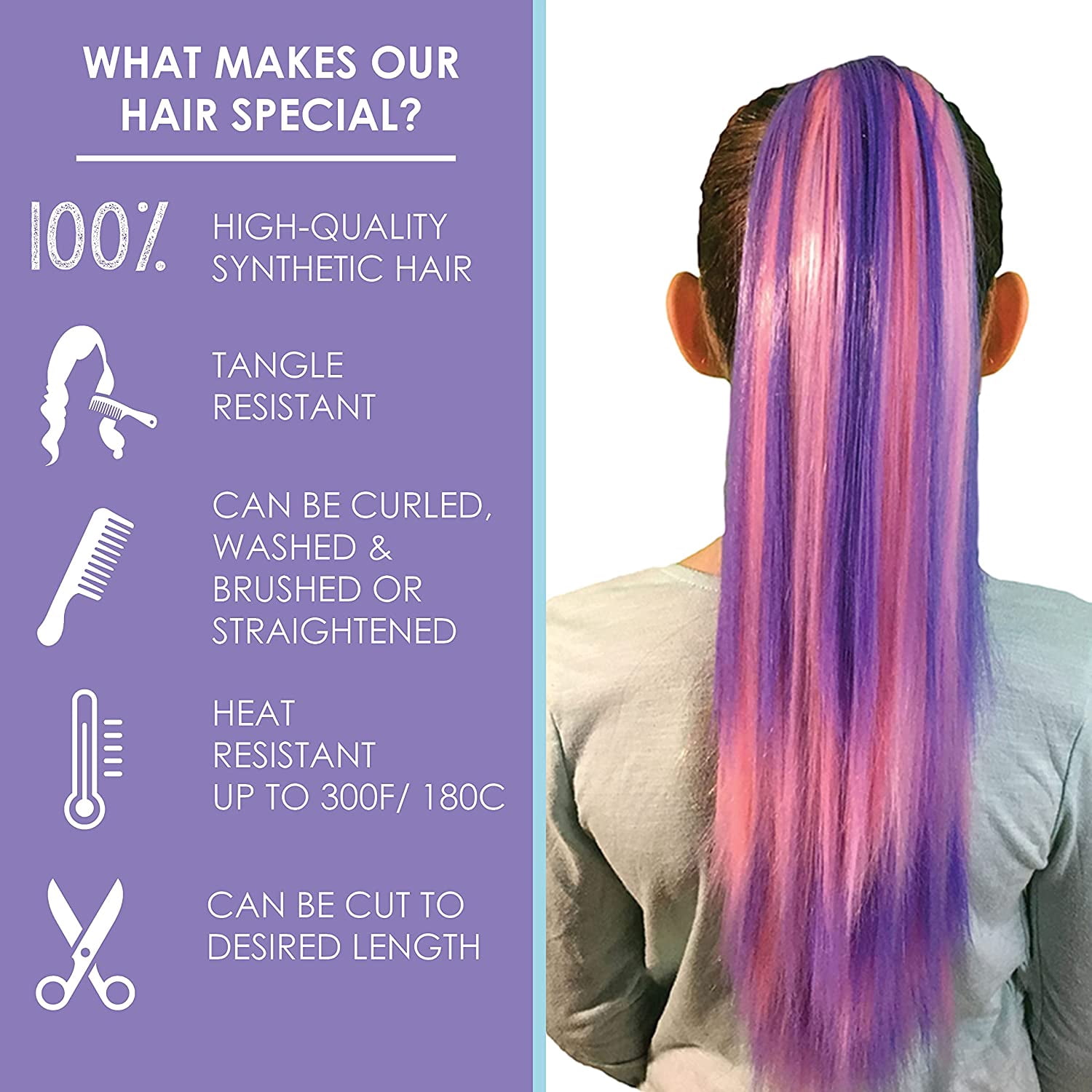 My Hair Popz Colorful Clip-in Hair Extensions for Kids - Rainbow Unicorn Hair Accessories for Girls