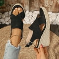 thumbnail image 2 of Xfvqtps Espadrilles for Women Flatform Weave Sole Slingback Peep Toe Side Cutout High Heel Wedge Pumps Black, 2 of 9