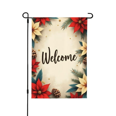 Welcome Holiday Garden Flag 12x18 Inch Double Sided Poinsettia & Pine Christmas Winter Yard Flag Festive Outdoor Home Decor