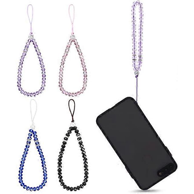 KAIYANG Cordón de cristal para teléfono móvil, 4 piezas de correas de cristal para teléfono móvil, cadena de cordón de cristal brillante para teléfono para niñas y mujeres