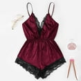 thumbnail image 2 of Odeerbi Sexy Lingerie Bodysuit for Women 2025 Lace Solid Sedin Seductive Sling Jumpsuit Suit Burgundy, 2 of 5