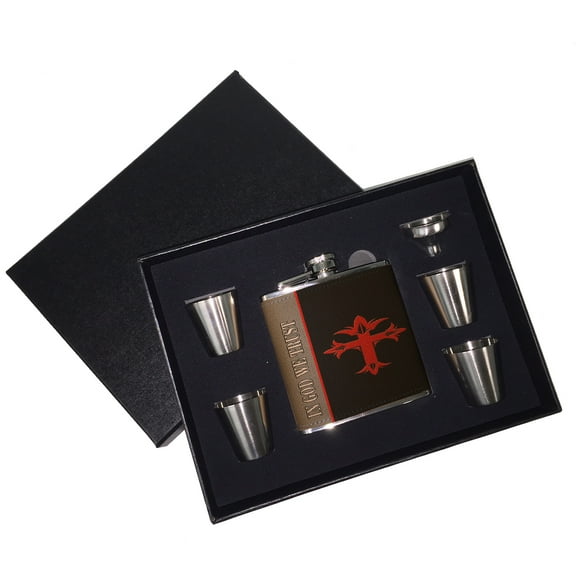 KuzmarK 6 oz. Leather Flask Set in Black Presentation Box -  In God We Trust