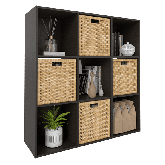 Prilinex Stackable 9 Cube Storage Organizer, Wood Cubes Shelf Fits Cubby Bins, Open Storage Shelf, Cubicle Bookshelf Cabinet for Bedroom, Living Room, Espresso