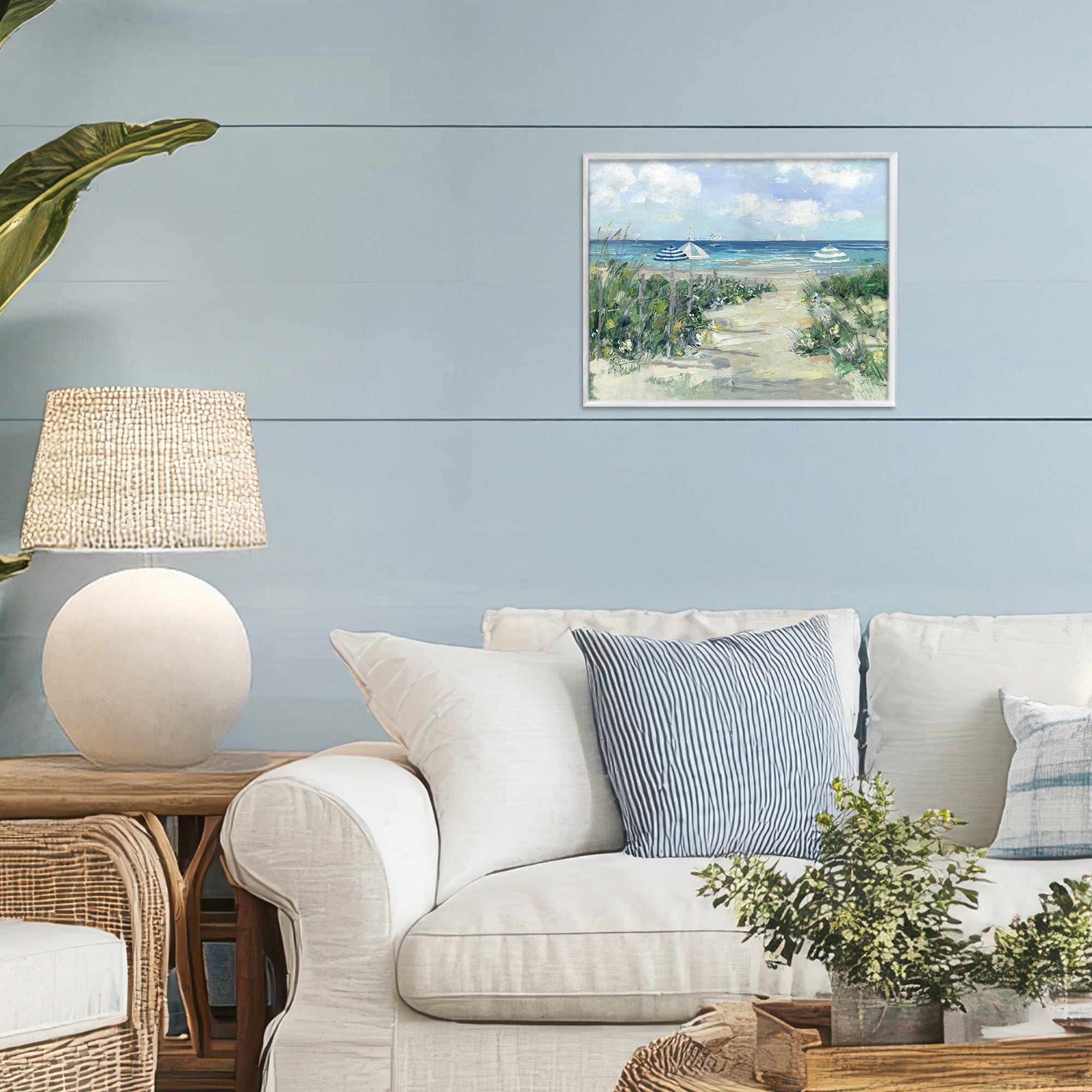 Stupell Industries Seaside Path To Striped Umbrellas White Framed Giclee Art, design by Sally Swatland