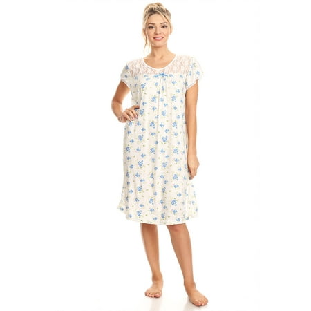 806 Women Pajamas Night Gown Sleepwear Night Shirt Blue M