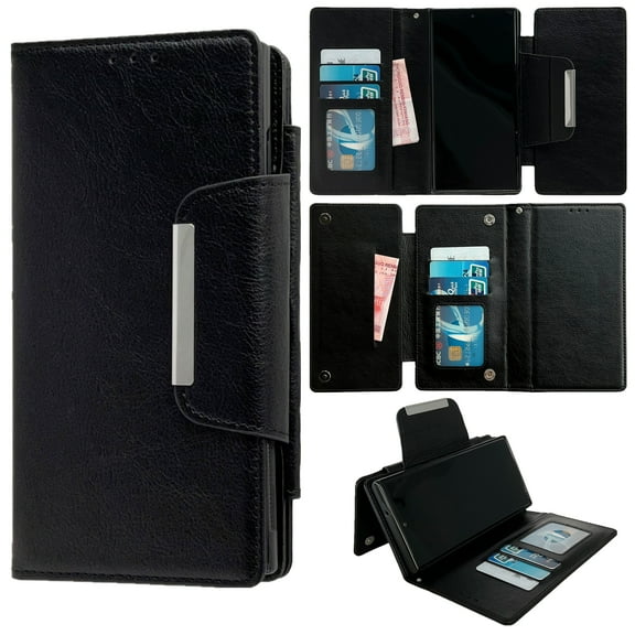 Designed for Google Pixel 9a Wallet Phone Case,Detachable Magnetic Flip Design,With Card Slots,Flip Folding Kickstand,PU Leather Shockproof Anti-fall Rugged Phone Case Cover,Black