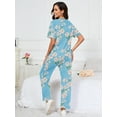 thumbnail image 2 of Chiclily Women's Loungewear Sets 2 Piece Pajama Sets Matching Outfits T-shirt Long Pants Lounge Set Sweatsuits, Flower Light Blue Large, 2 of 5
