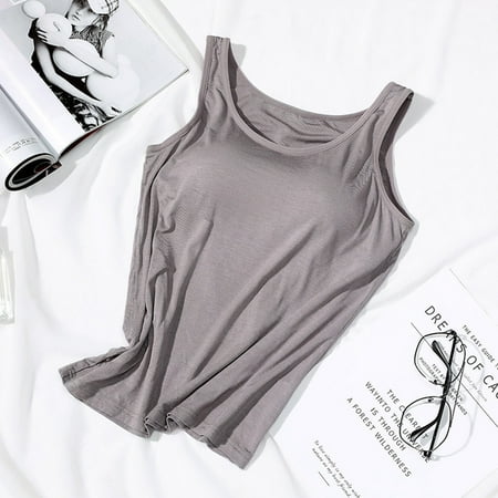 2024 Womens Vest Tops with Built In Bra Neck Vest Padded Slim Fit Tank Tops Sexy Shirts Feminino Casual