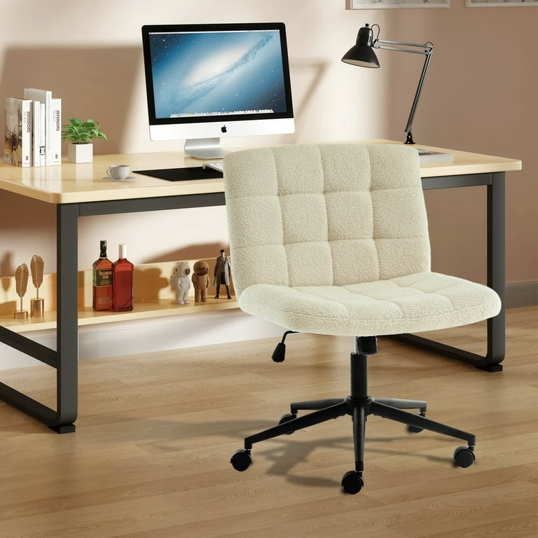 PUKAMI Criss Cross Chair with Wheels,Fabric Padded Armless Cross Legged  Office Desk Chair for Home Office,Modern Swivel Height Adjustable Wide Seat