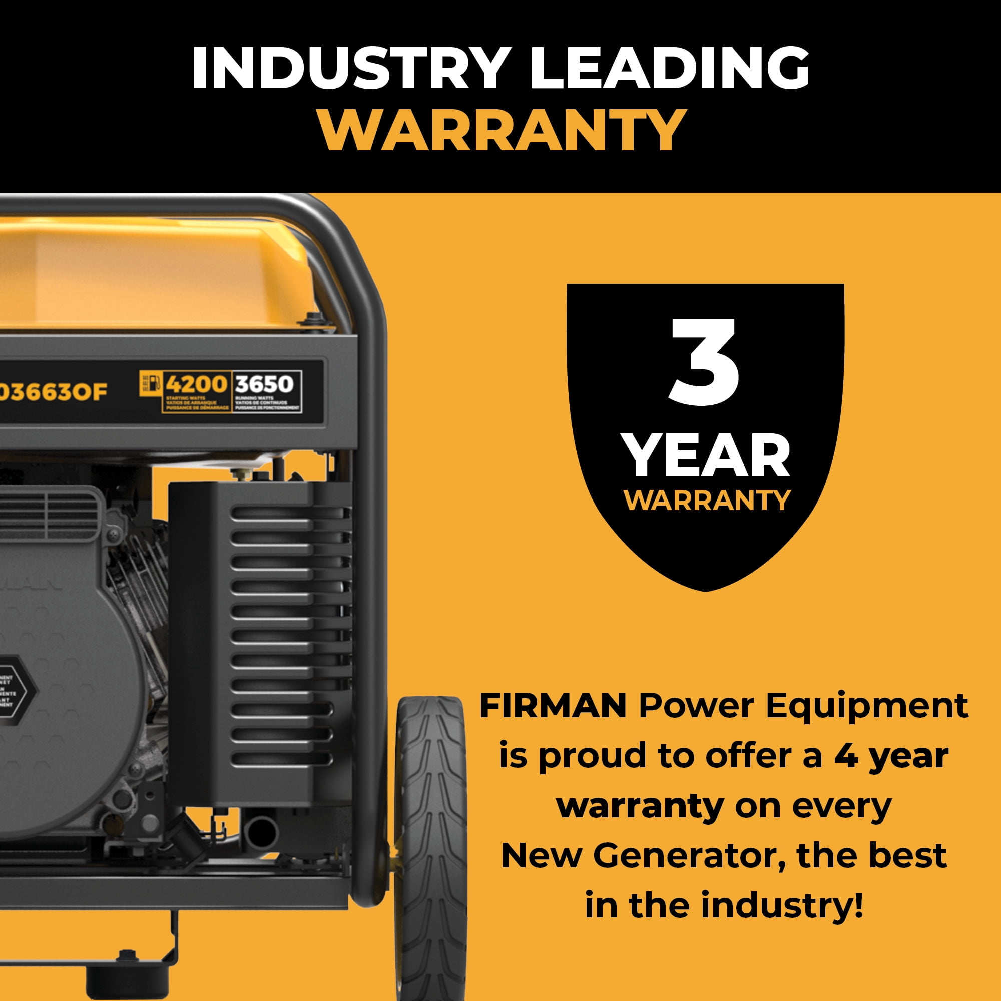 FIRMAN W03663OF 4500/3200W Inverter Open Frame Portable Generator 4500/3200 Watts Remote Start with CO Alert