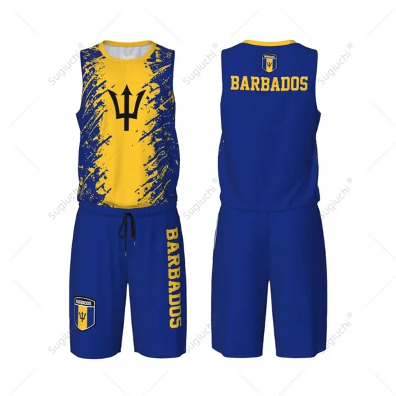 Team-up Barbados Flag Grain Men Basketball Jersey Set Shirt & Pants Sleeveless Custom Name Nunber Exclusive