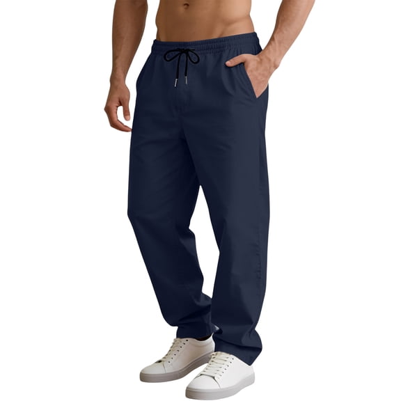 CCRFTGI Men's Pants Workout Big and Tall Hiking Pants Active Elastic Drawstring Joggers for Men Lightweight Sweatpants with Pockets Navy XXL
