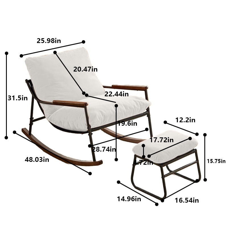 Rocking Chair with Footrest,Recliner Chair with Soft Cusion and Backrest,Solid Wood Glider Rocking Chair with Arm,Lounge Chair for Living Room, Bedroom,Office,White