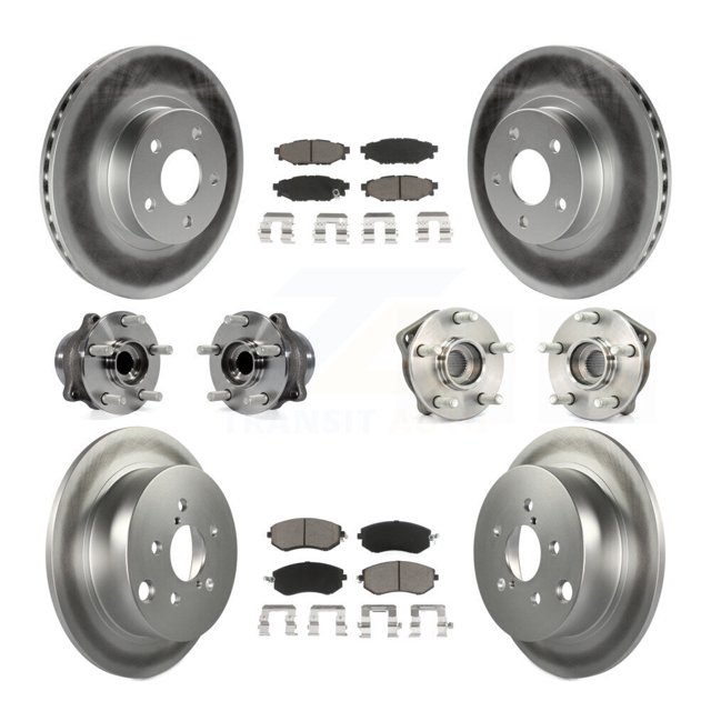 Transit Auto Front Rear Hub Bearings Assembly Coated Disc Brake Rotors and Ceramic Pads Kit (10Pc) for Car 2012-2013 Subaru Impreza Limited Base Premium - Left Right Side (Driver Passenger) KBB-120798