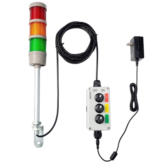 ANDONT Industrial 3 Stack Andon Tower Signal Light with Buzzer, Aluminum Pole, 16ft